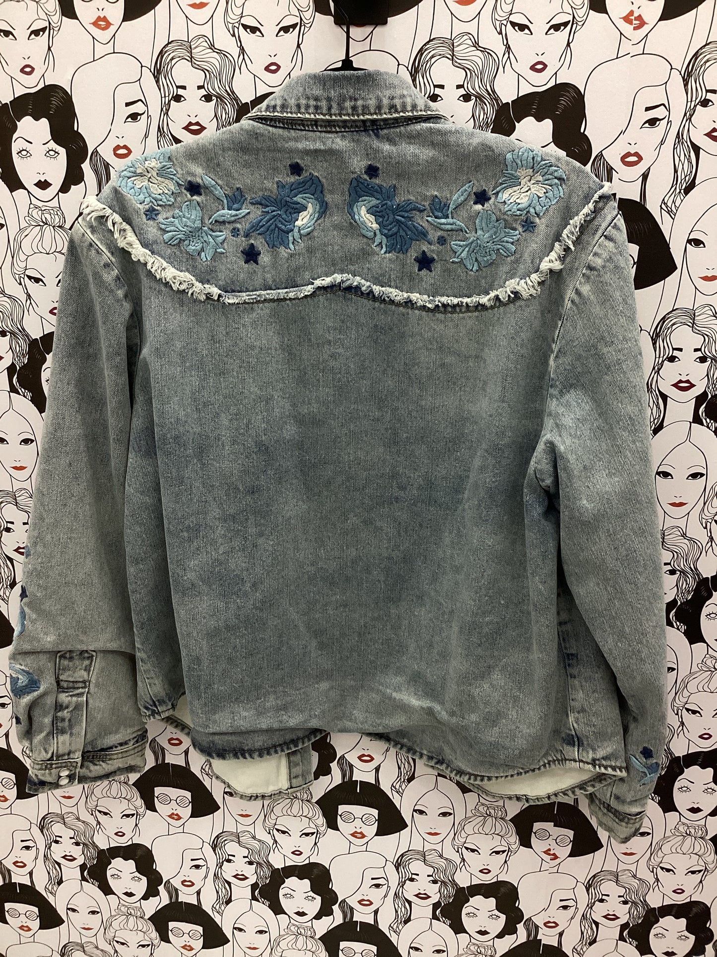 Luxury denim jacket flower accents