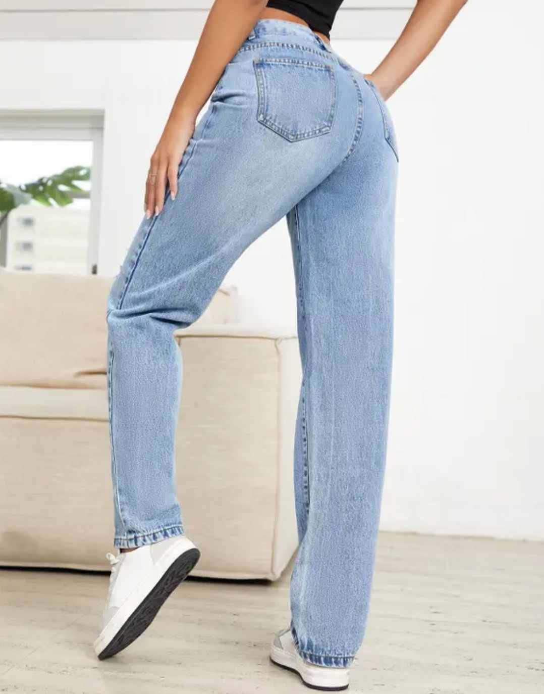 High Waisted Straight Leg Mom Jeans