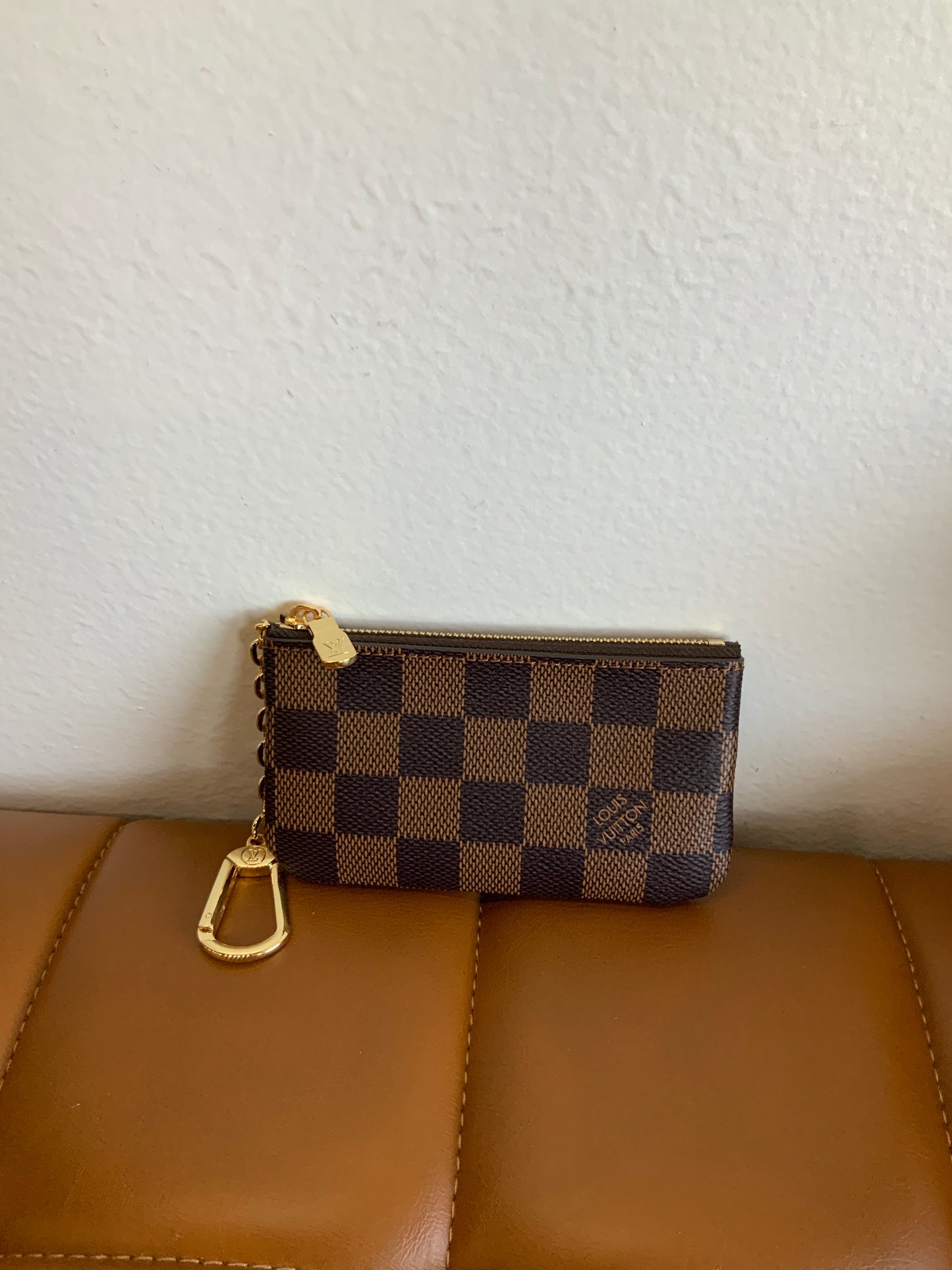 Luxury Brown Checkered Coin Purse