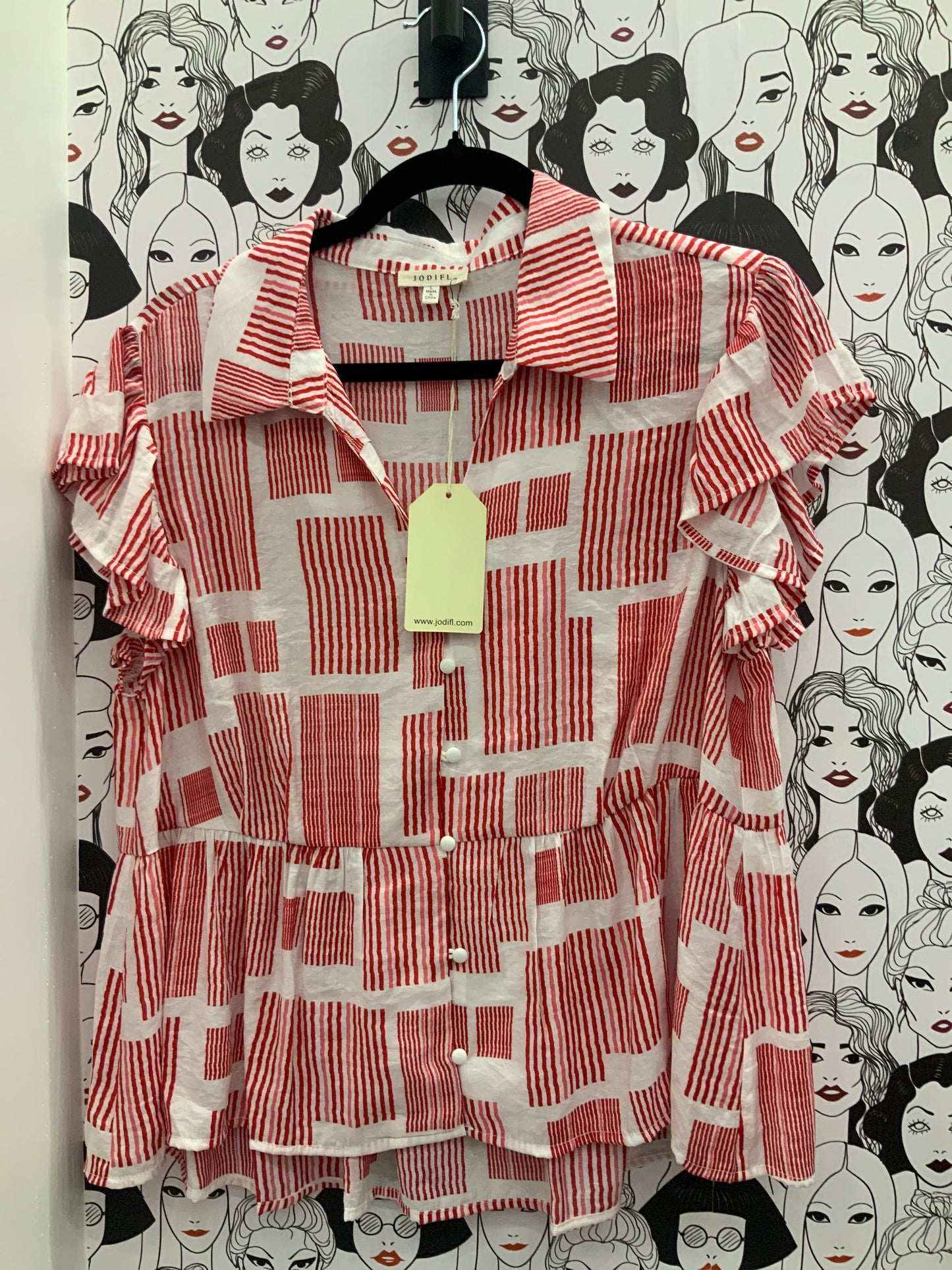 Red and White Blouse