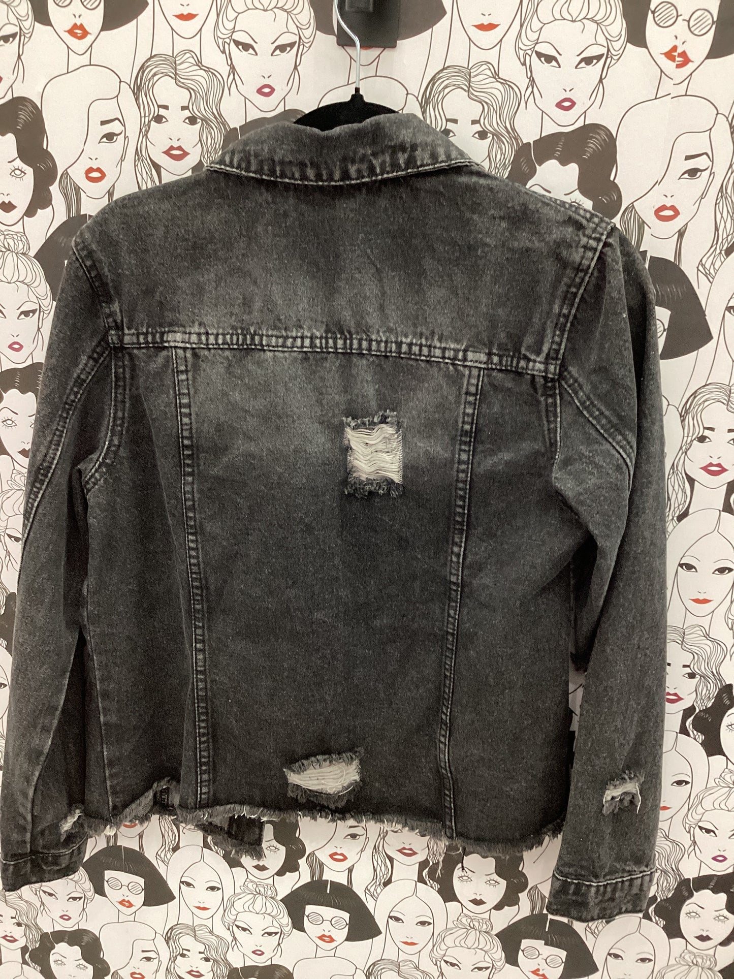 Black, distressed denim jacket