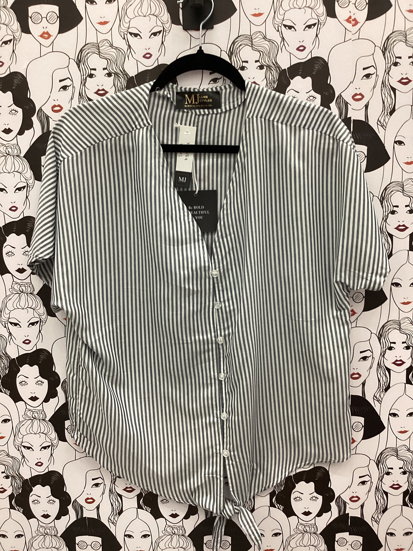 Blue and white striped blouse