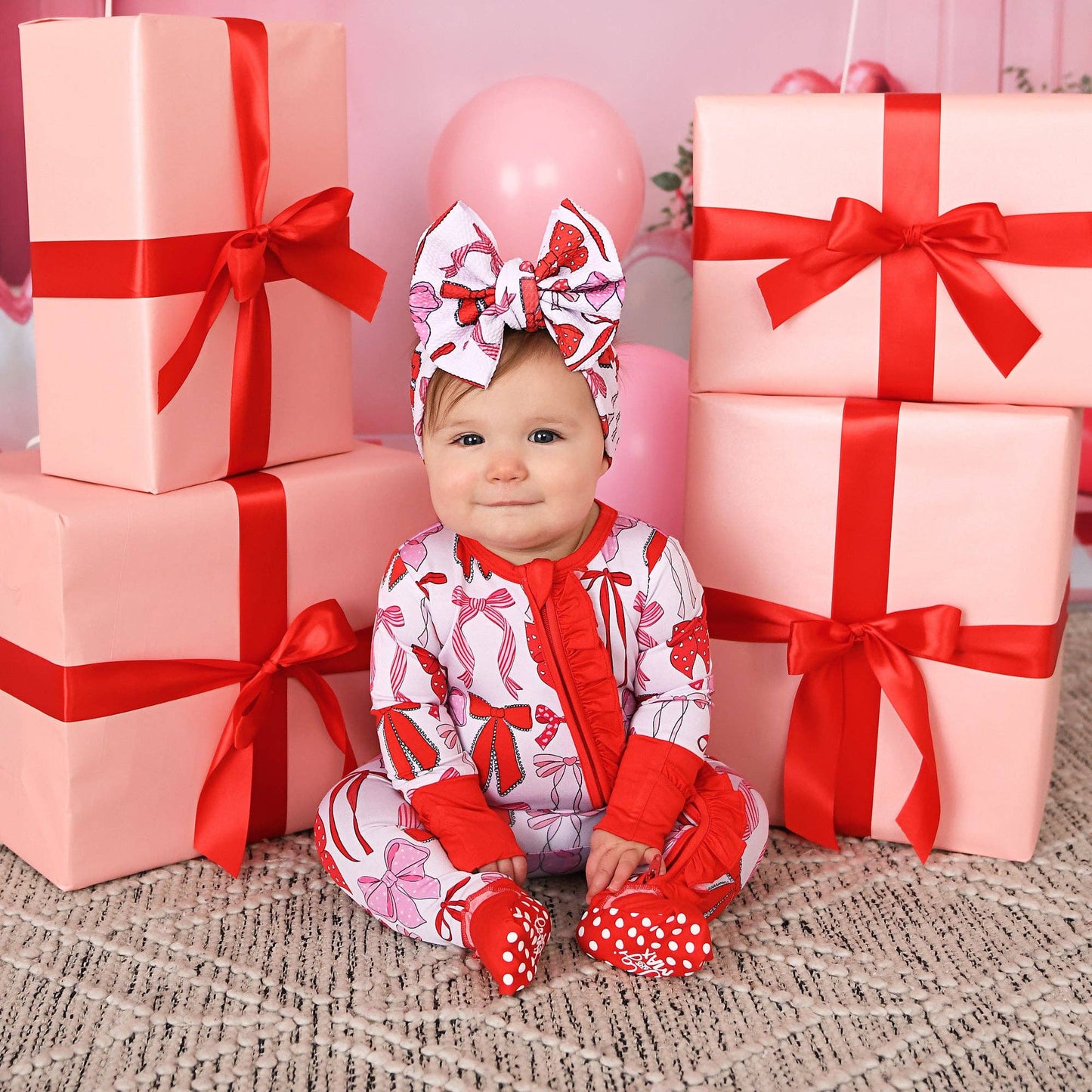 Rosalie RUFFLE ZIP Valentines Day Bamboo 1PC Baby Outfit: 3-6m