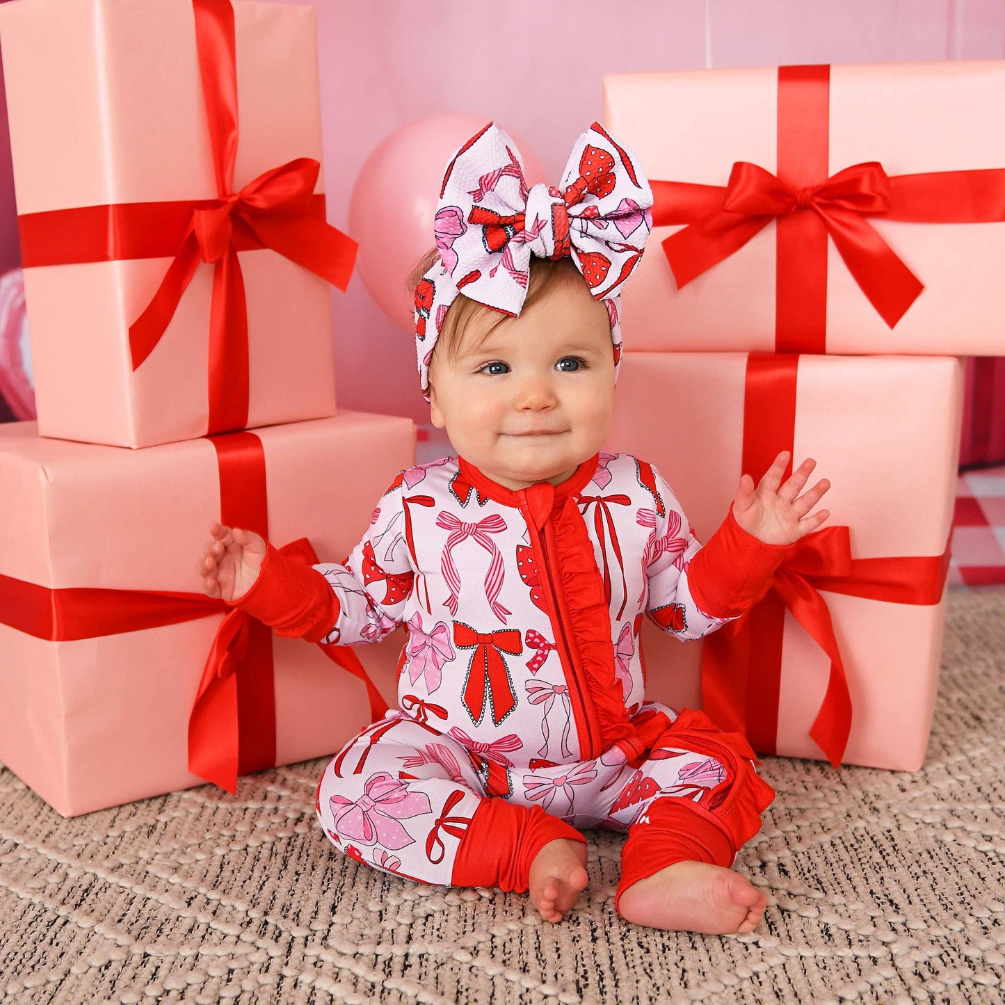 Rosalie RUFFLE ZIP Valentines Day Bamboo 1PC Baby Outfit: 3-6m