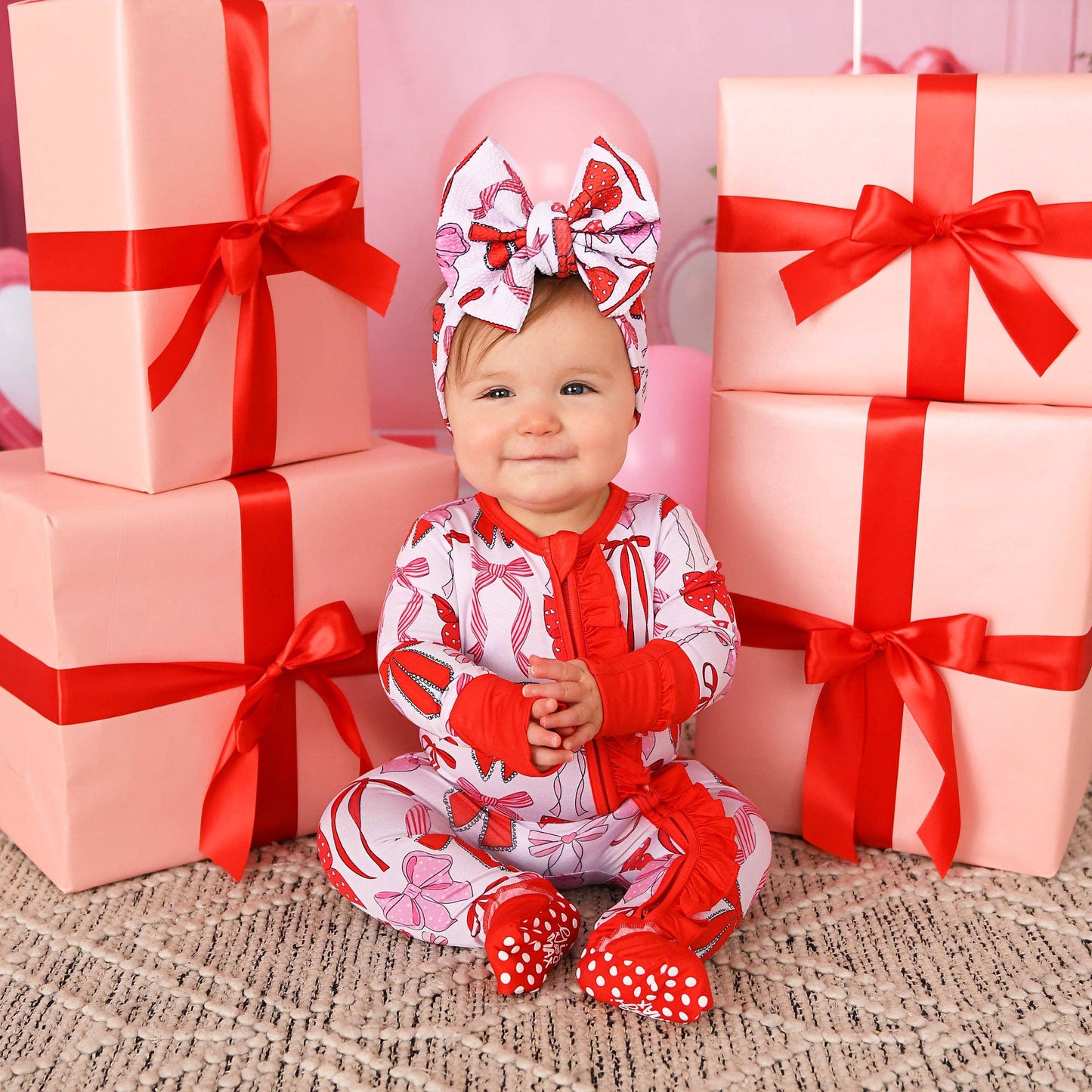 Rosalie RUFFLE ZIP Valentines Day Bamboo 1PC Baby Outfit: 0-3m