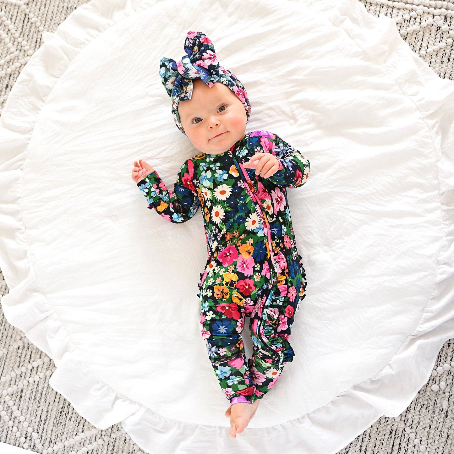 Cassandra RUFFLE ZIP Bamboo One Piece Floral Baby Clothing: 3-6m