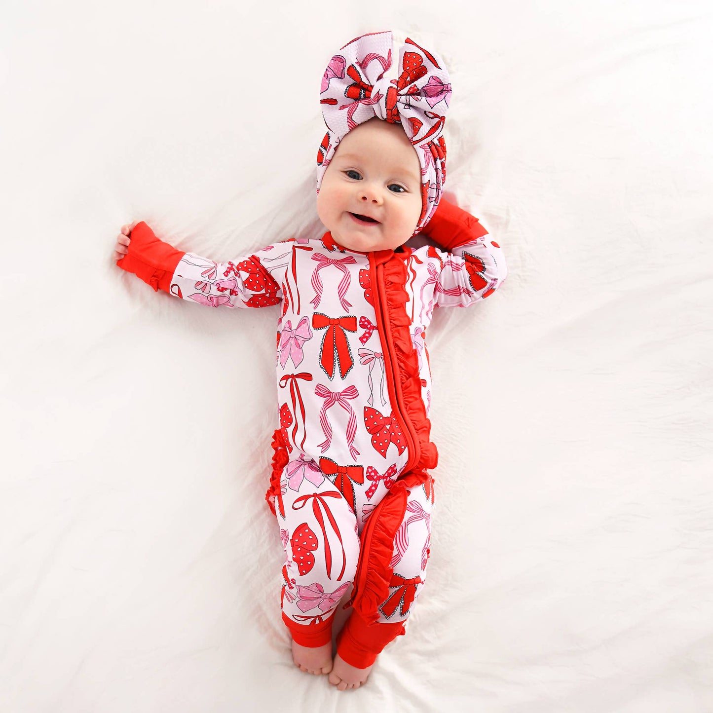 Rosalie RUFFLE ZIP Valentines Day Bamboo 1PC Baby Outfit: 3-6m
