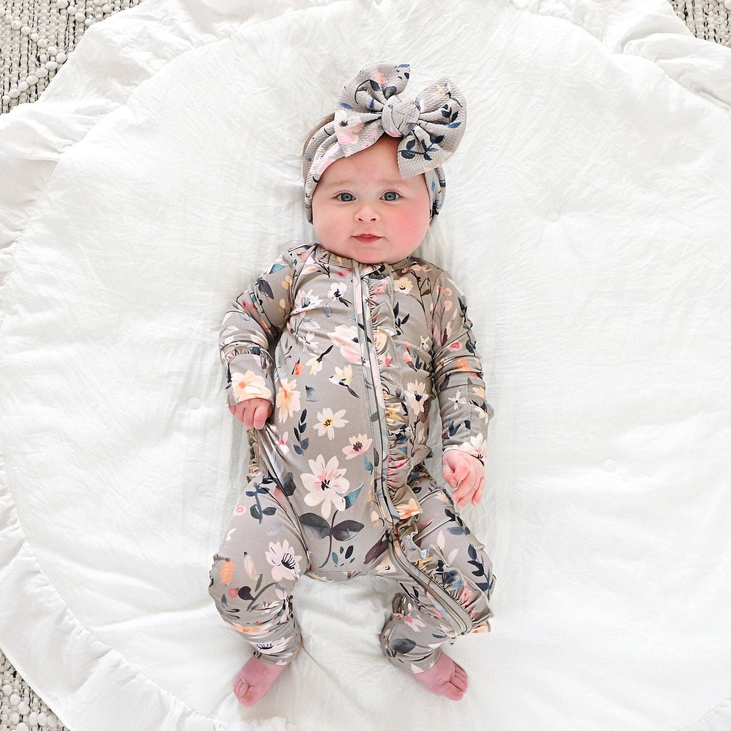 Tatum RUFFLE ZIP Bamboo One Piece Floral Baby Clothing: 3-6m