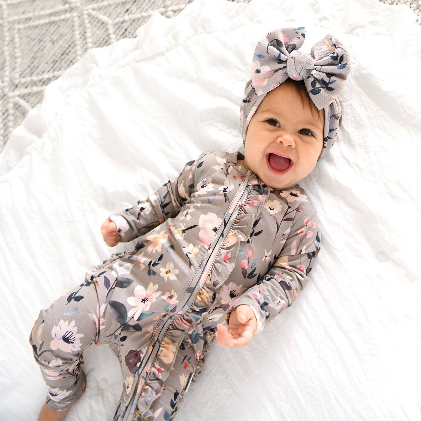 Tatum RUFFLE ZIP Bamboo One Piece Floral Baby Clothing: 0-3m