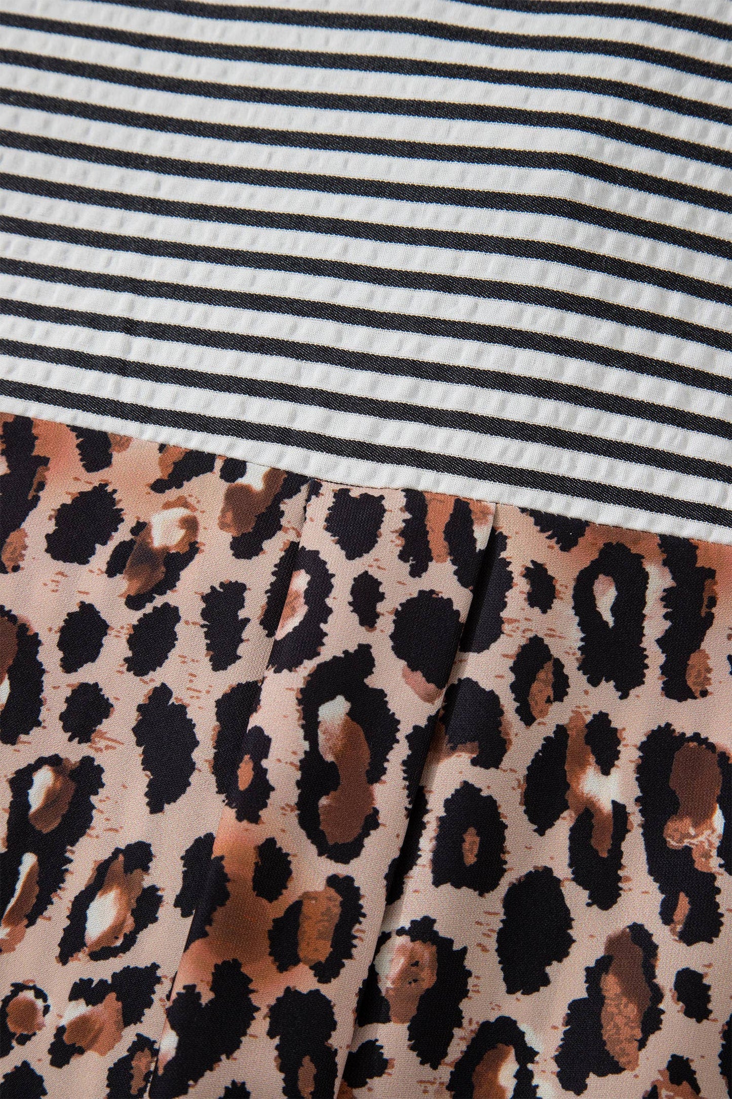 Spring 2026 Chic Contrast Leopard & Stripes Button Shirt: Sky Blue / M
