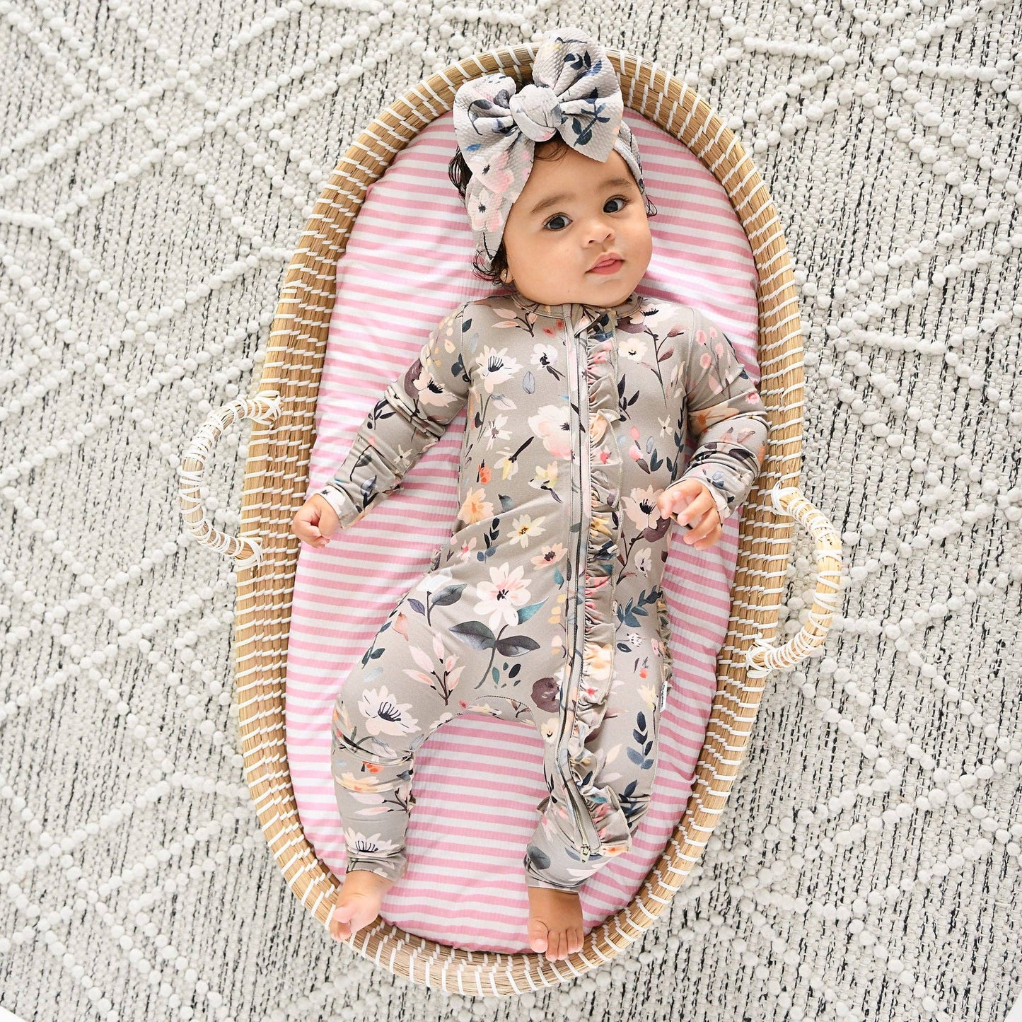 Tatum RUFFLE ZIP Bamboo One Piece Floral Baby Clothing: 0-3m