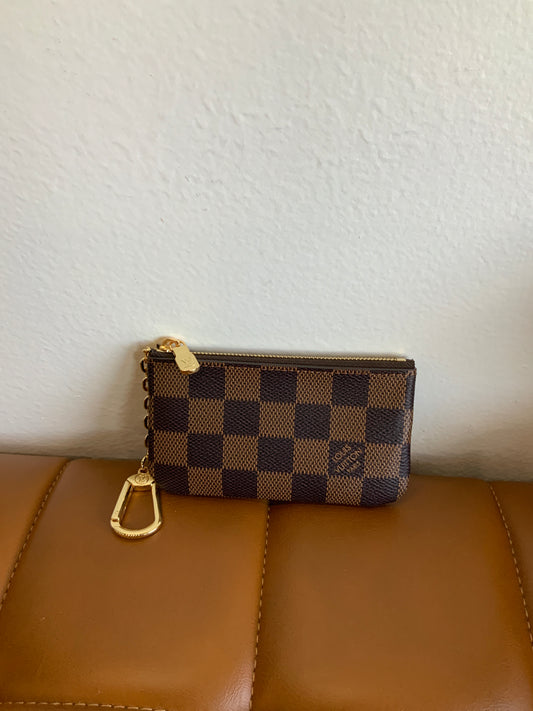 Luxury Brown Checkered Coin Purse