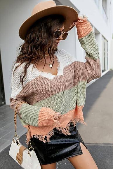 Fringe V-Neck Sweater