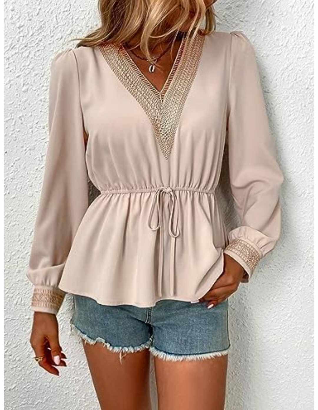 Cinch Waste Blouse Beige