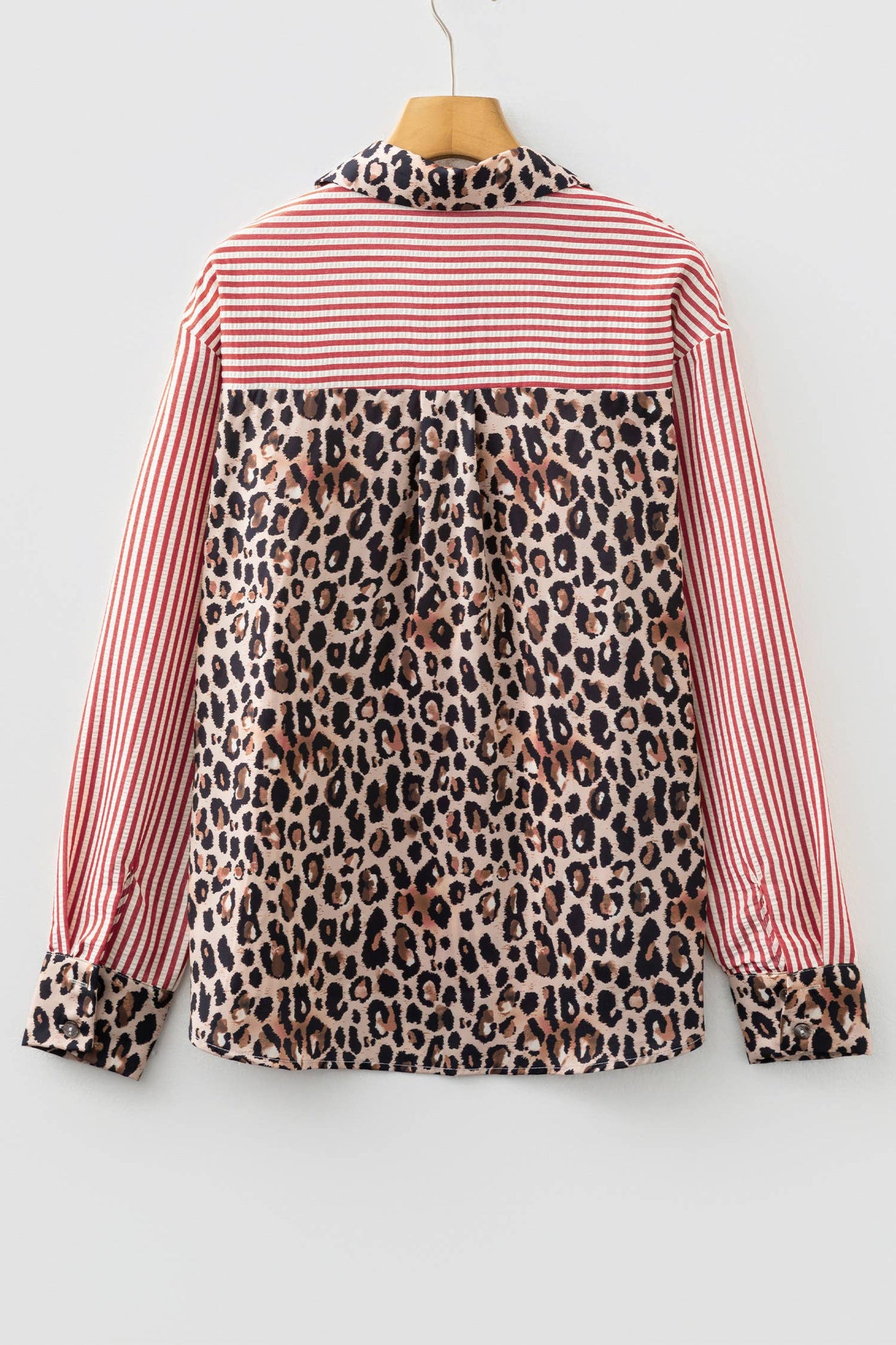 Spring 2026 Chic Contrast Leopard & Stripes Button Shirt: Sky Blue / M