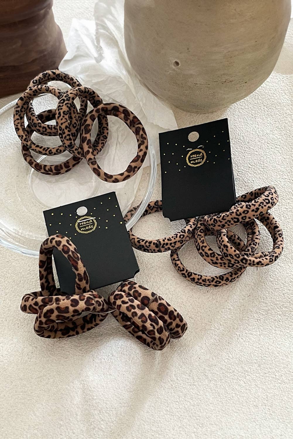 5pcs Leopard Elastic Hair Tie Set Gifts: Brown / ONE SIZE