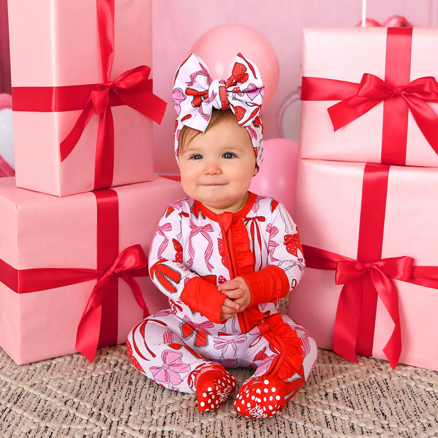 Rosalie RUFFLE ZIP Valentines Day Bamboo 1PC Baby Outfit: 0-3m
