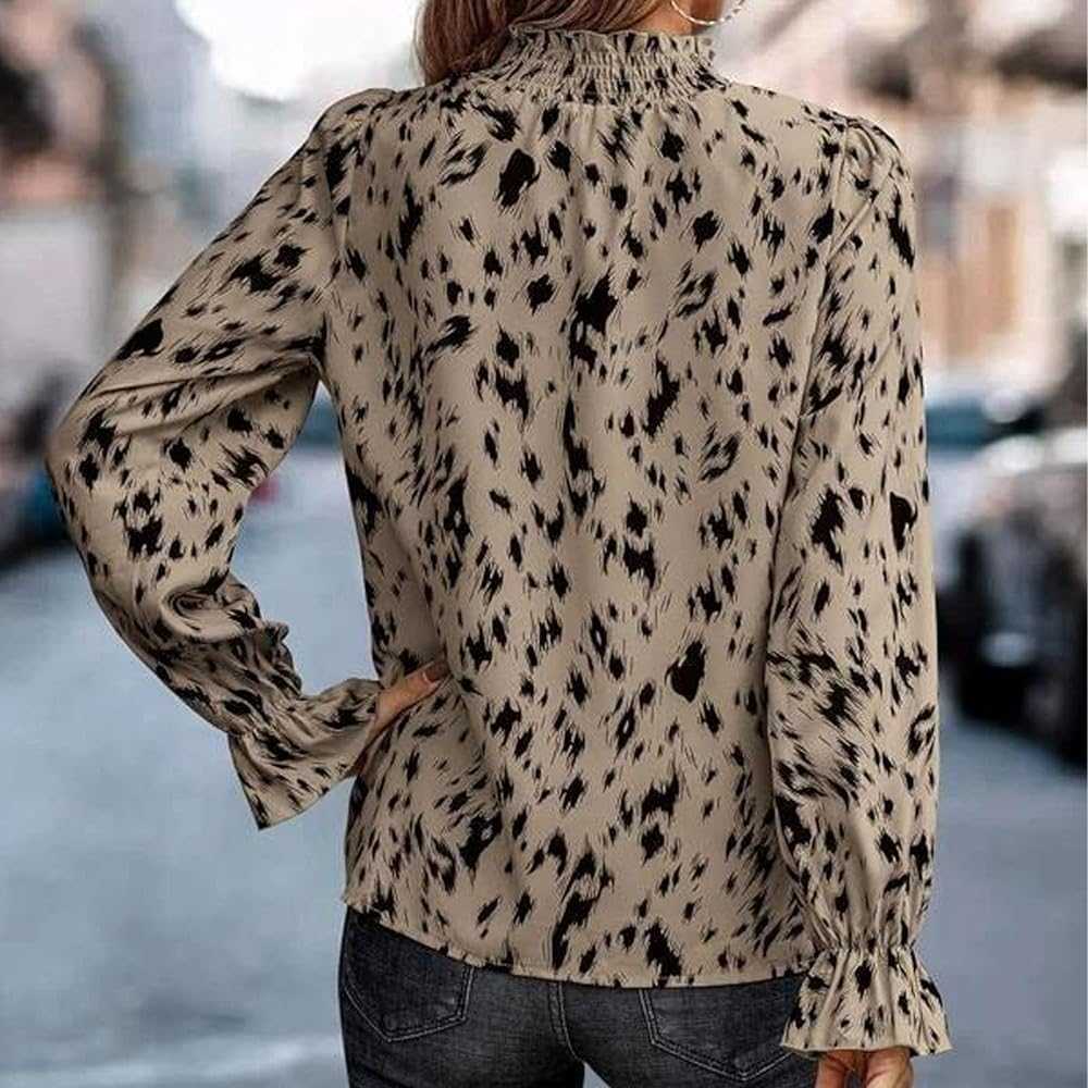 Leopard Ruffle Neck Blouse