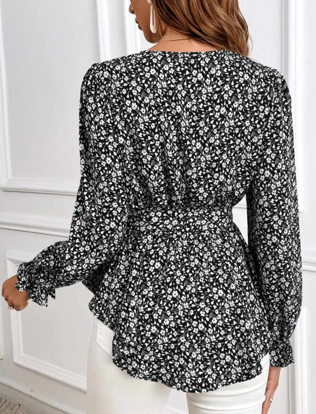 Floral Blouse Bow Belt