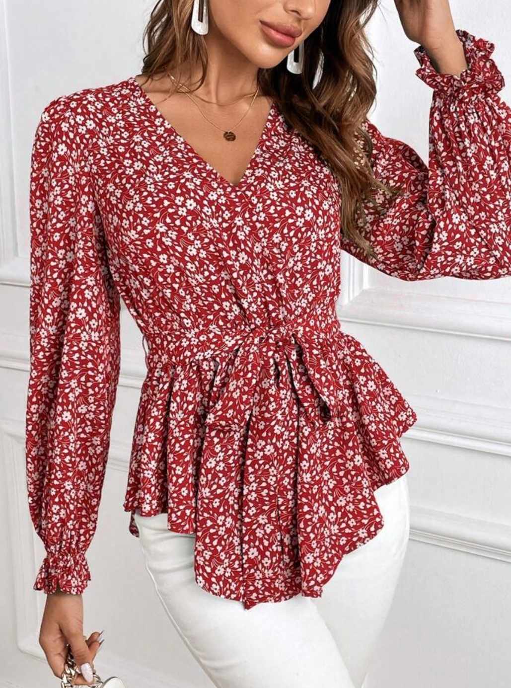 Floral Blouse Bow Belt