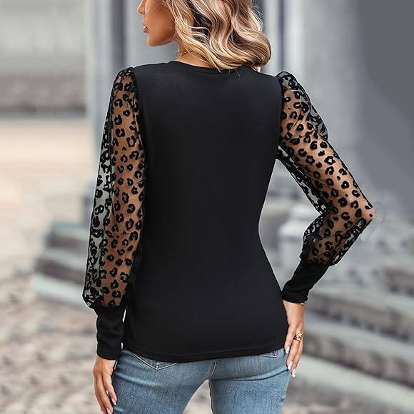 Leopard Mesh Sleeve Blouse