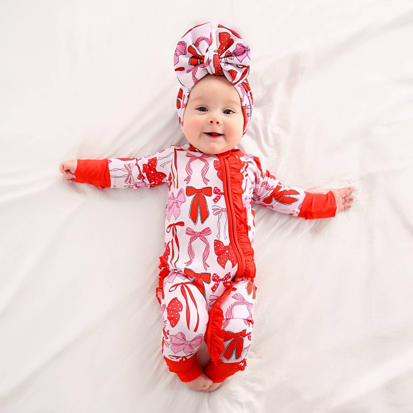 Rosalie RUFFLE ZIP Valentines Day Bamboo 1PC Baby Outfit: 3-6m