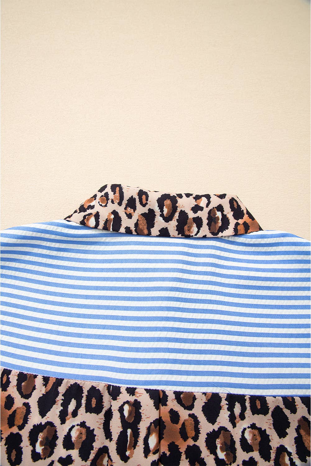 Spring 2026 Chic Contrast Leopard & Stripes Button Shirt: Sky Blue / M