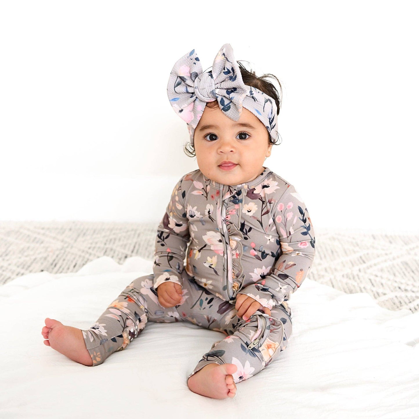 Tatum RUFFLE ZIP Bamboo One Piece Floral Baby Clothing: 3-6m