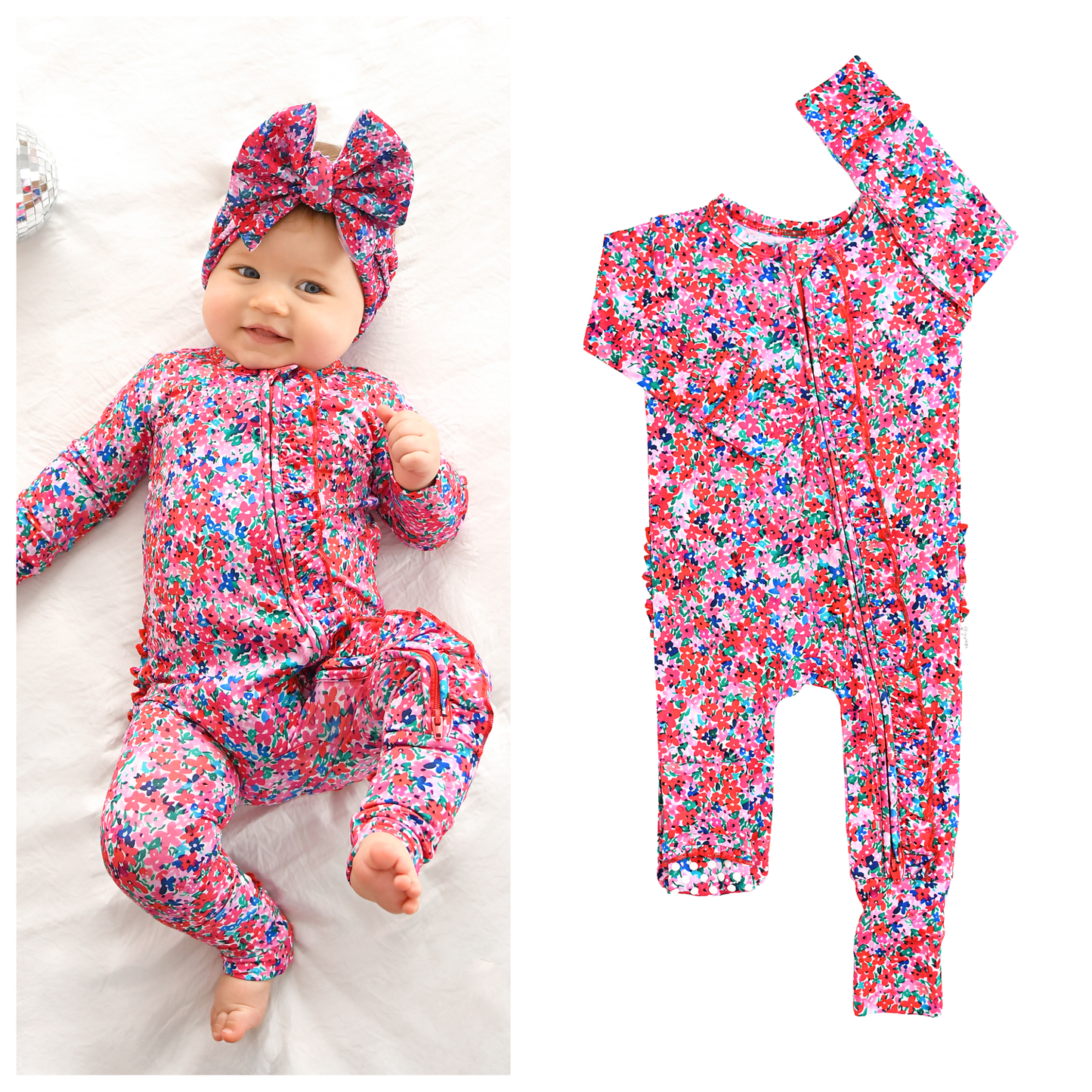 Juliette RUFFLE ZIP Valentines Day Bamboo Baby One Piece: 0-3m