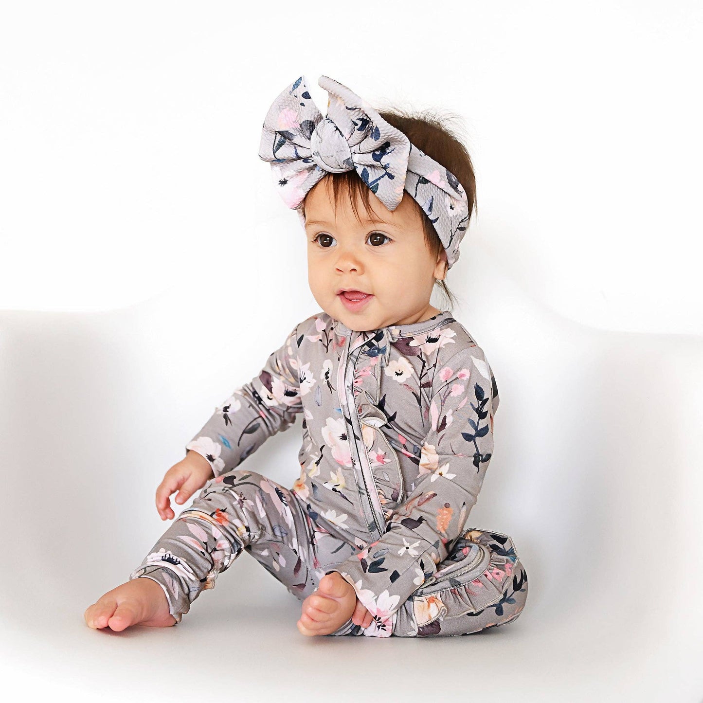 Tatum RUFFLE ZIP Bamboo One Piece Floral Baby Clothing: 0-3m