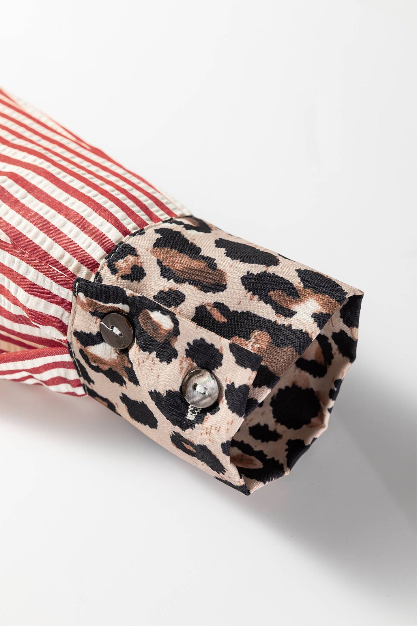 Spring 2026 Chic Contrast Leopard & Stripes Button Shirt: Sky Blue / M
