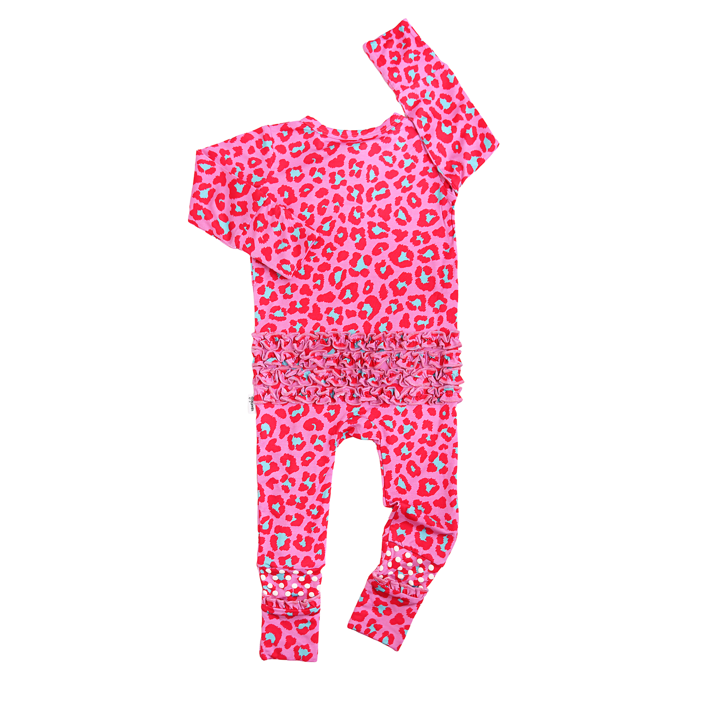 Zuri Leopard RUFFLE ZIP Valentines Bamboo 1PC Baby Outfit: 0-3m