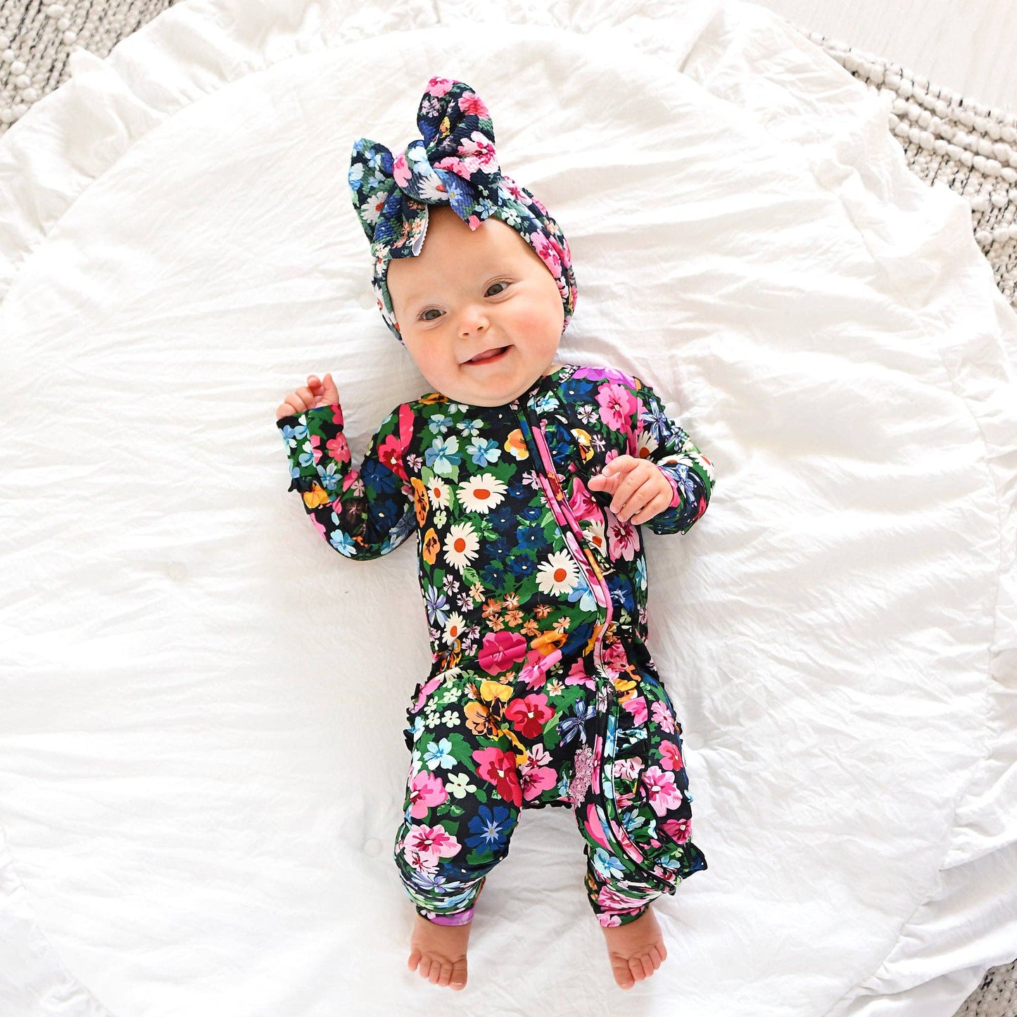 Cassandra RUFFLE ZIP Bamboo One Piece Floral Baby Clothing: 3-6m