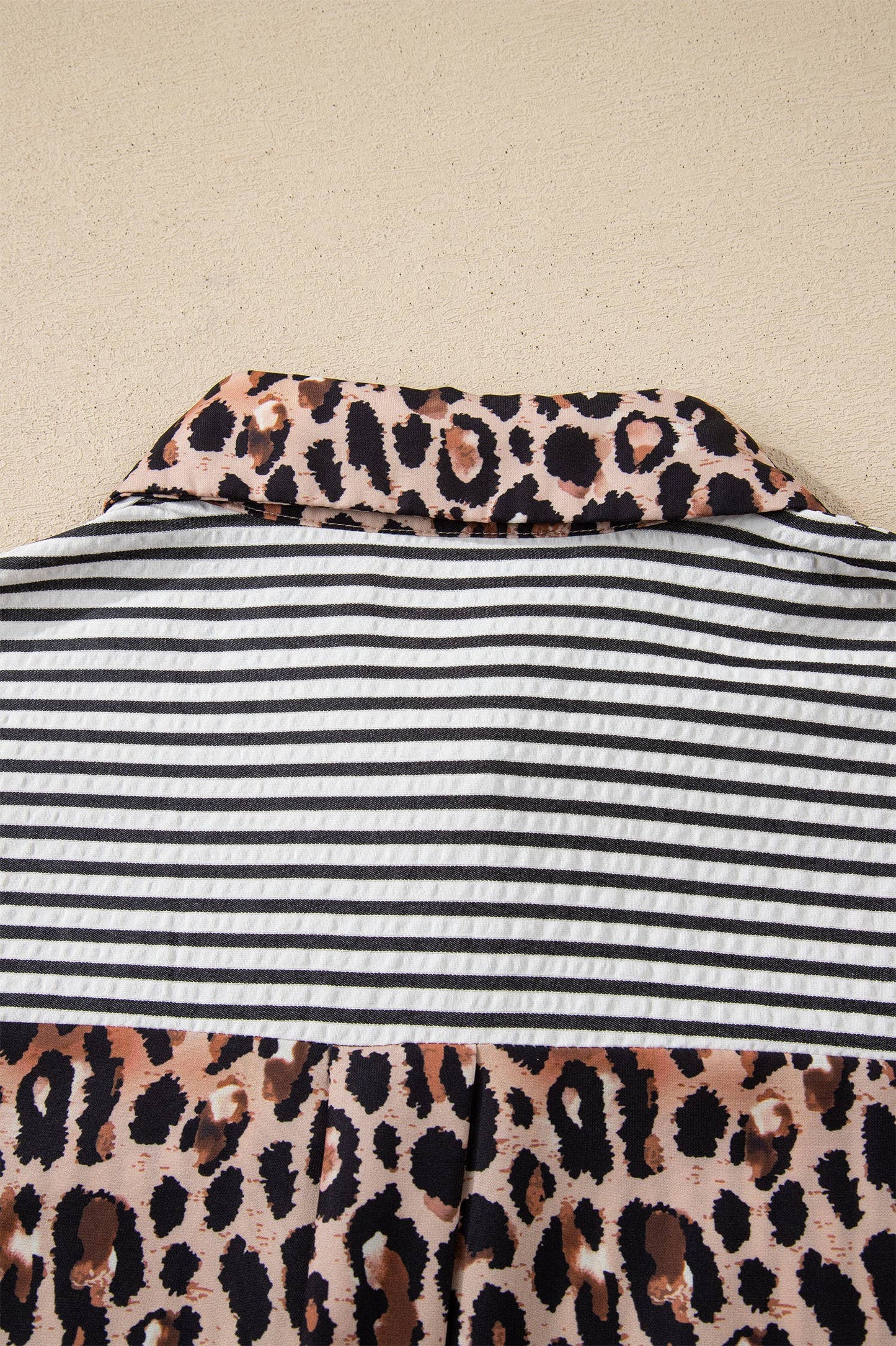 Spring 2026 Chic Contrast Leopard & Stripes Button Shirt: Sky Blue / M
