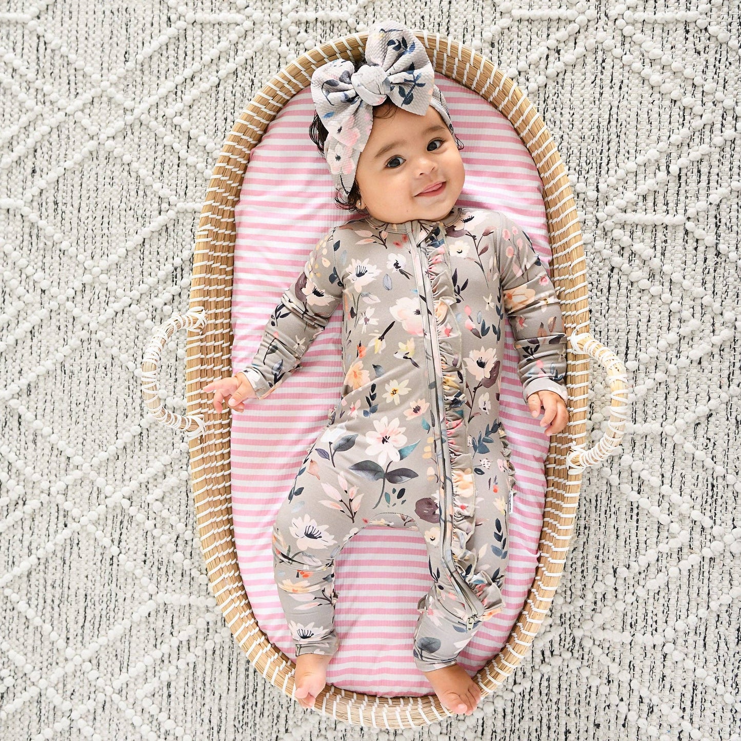 Tatum RUFFLE ZIP Bamboo One Piece Floral Baby Clothing: 3-6m