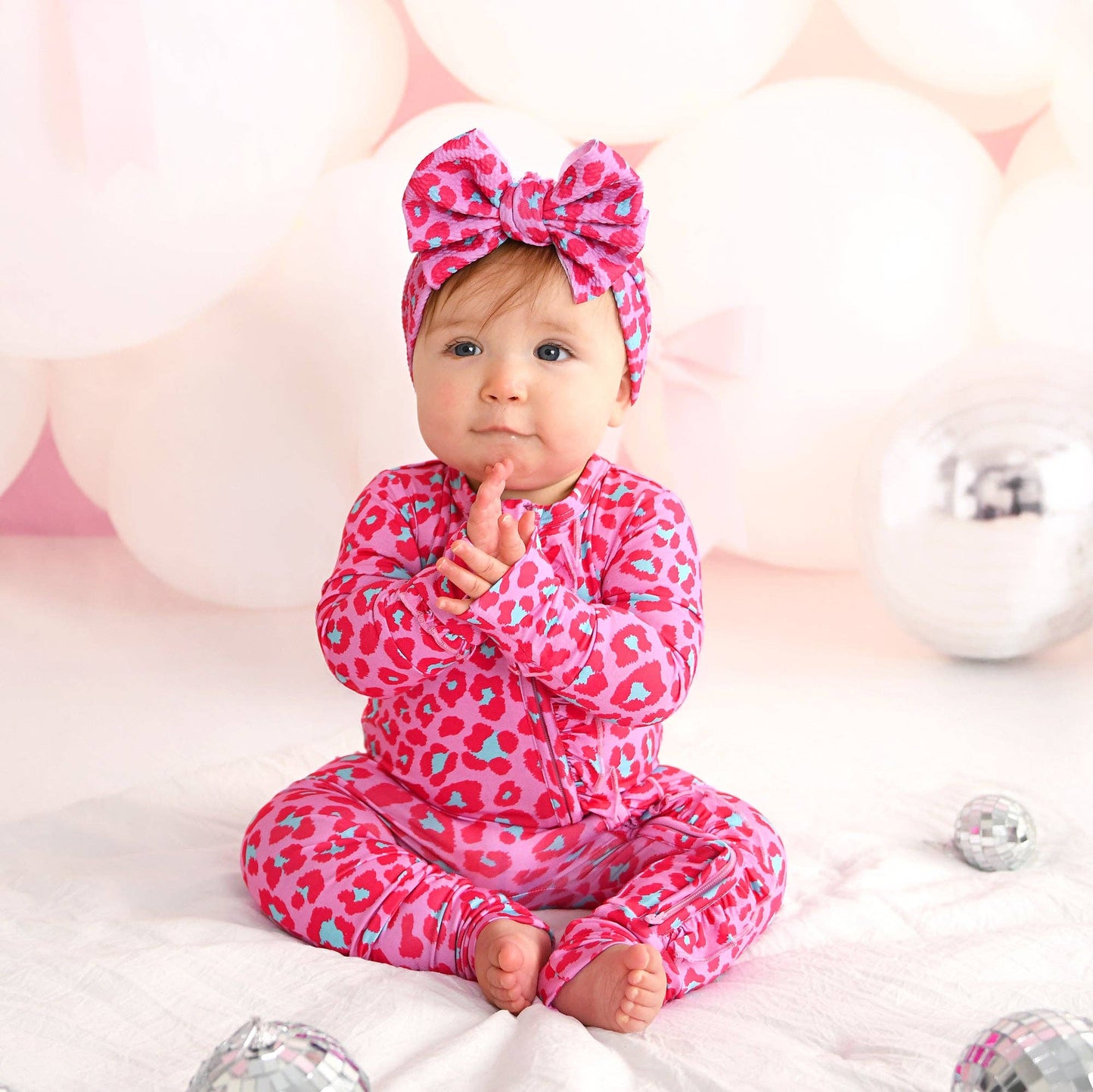 Zuri Leopard RUFFLE ZIP Valentines Bamboo 1PC Baby Outfit: 0-3m