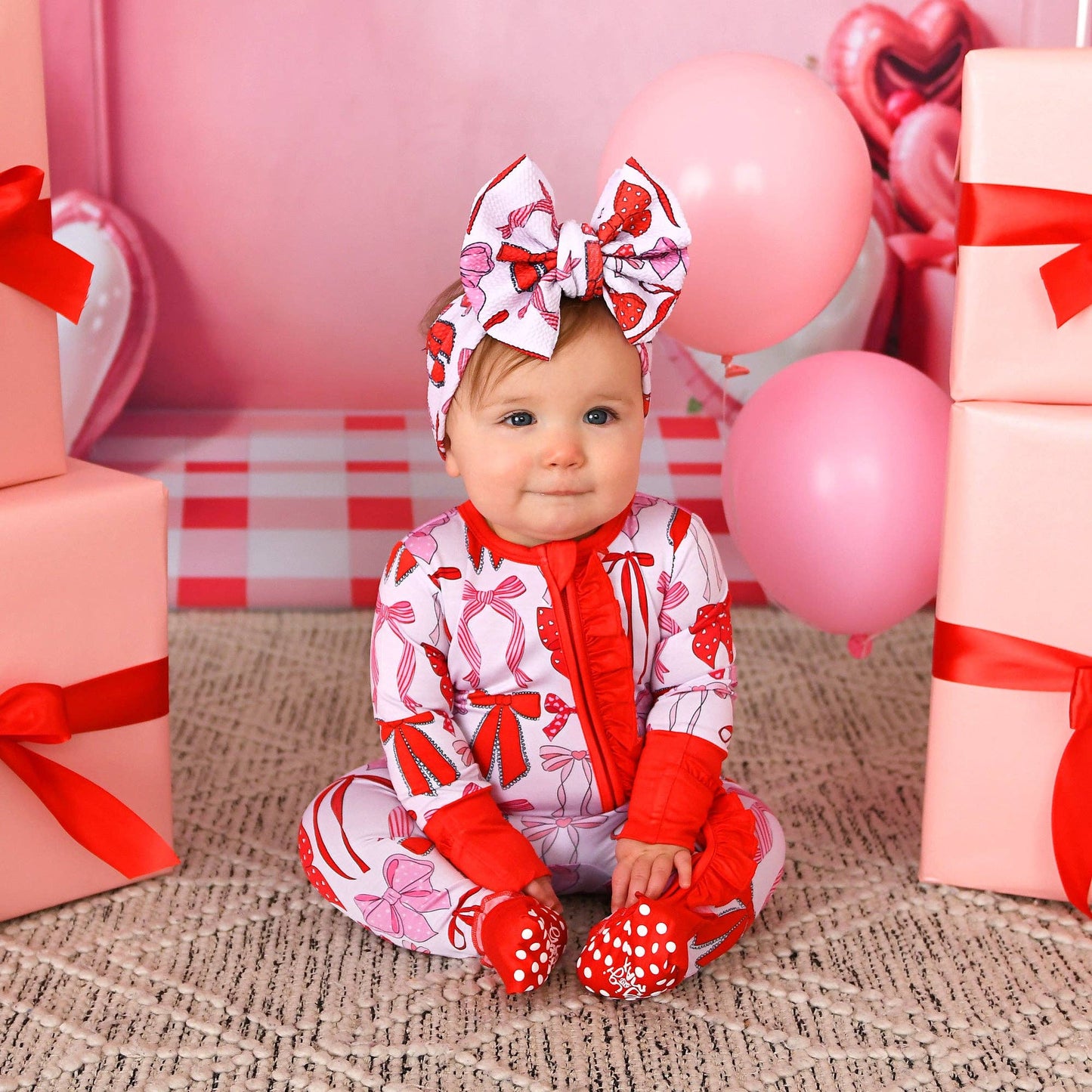 Rosalie RUFFLE ZIP Valentines Day Bamboo 1PC Baby Outfit: 0-3m