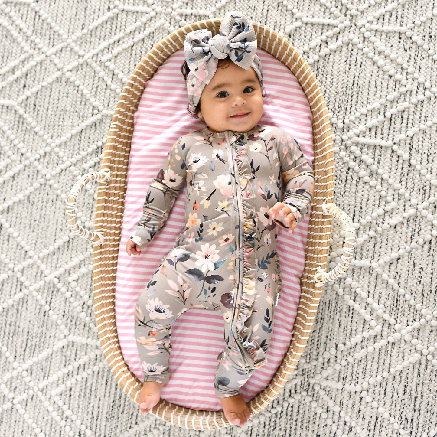 Tatum RUFFLE ZIP Bamboo One Piece Floral Baby Clothing: 3-6m