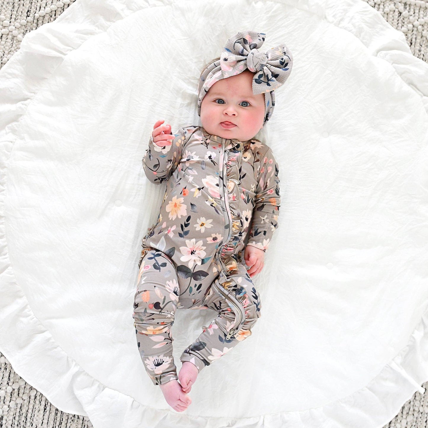 Tatum RUFFLE ZIP Bamboo One Piece Floral Baby Clothing: 0-3m