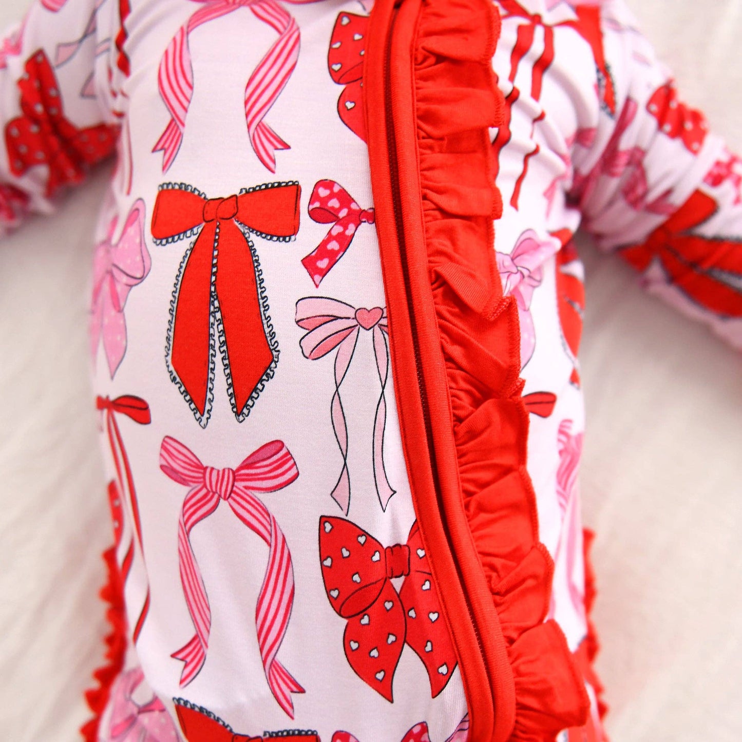 Rosalie RUFFLE ZIP Valentines Day Bamboo 1PC Baby Outfit: 0-3m