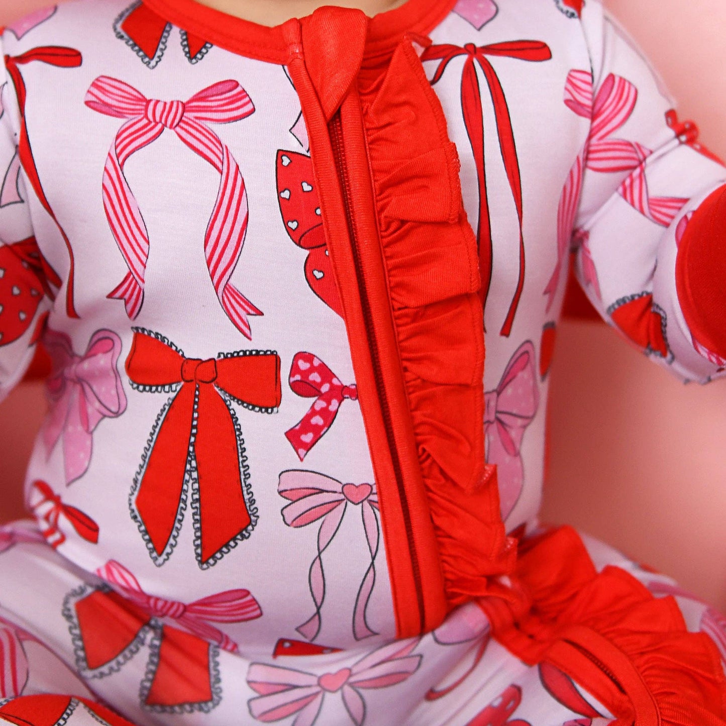 Rosalie RUFFLE ZIP Valentines Day Bamboo 1PC Baby Outfit: 0-3m
