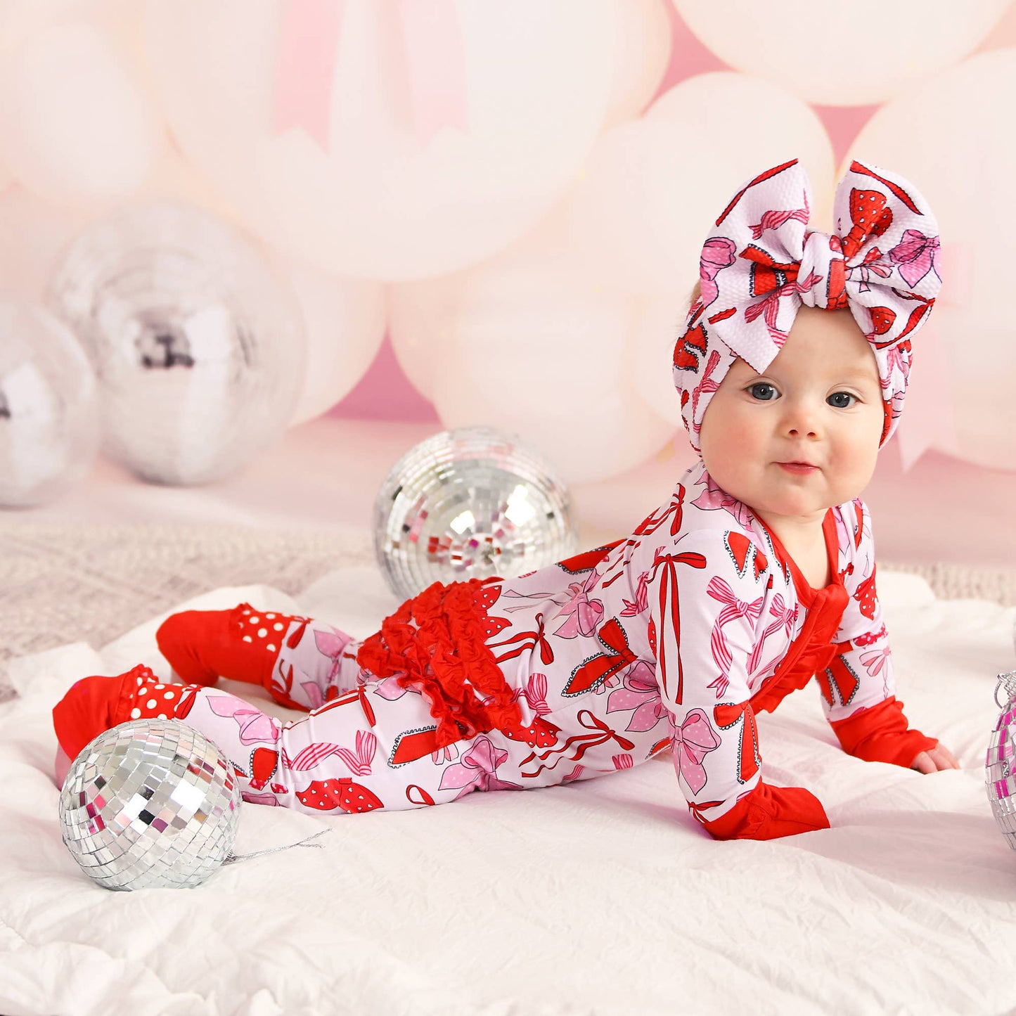 Rosalie RUFFLE ZIP Valentines Day Bamboo 1PC Baby Outfit: 0-3m