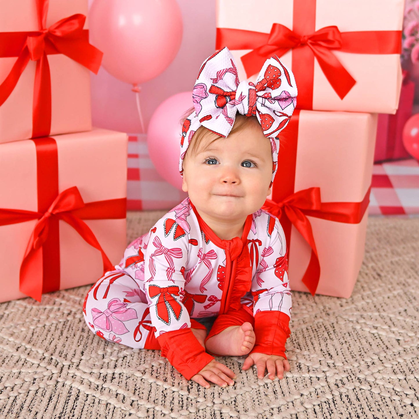 Rosalie RUFFLE ZIP Valentines Day Bamboo 1PC Baby Outfit: 3-6m