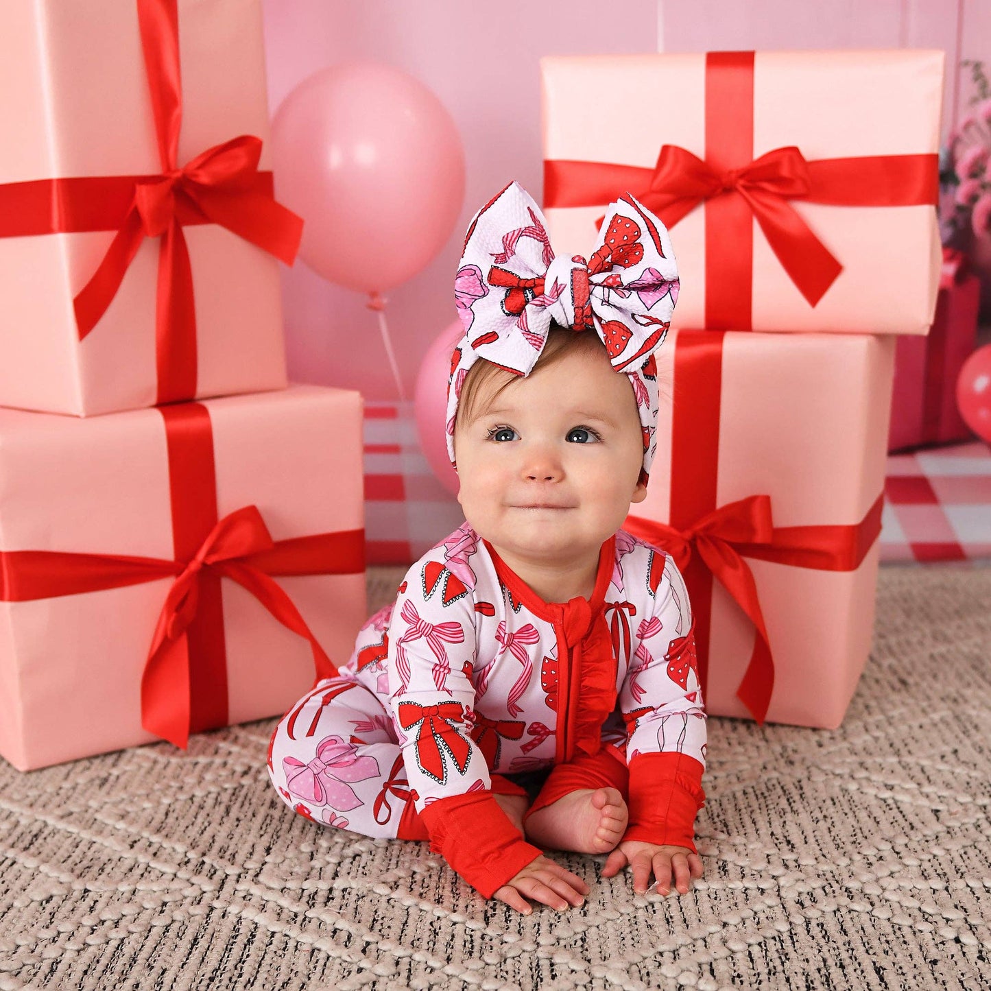 Rosalie RUFFLE ZIP Valentines Day Bamboo 1PC Baby Outfit: 3-6m