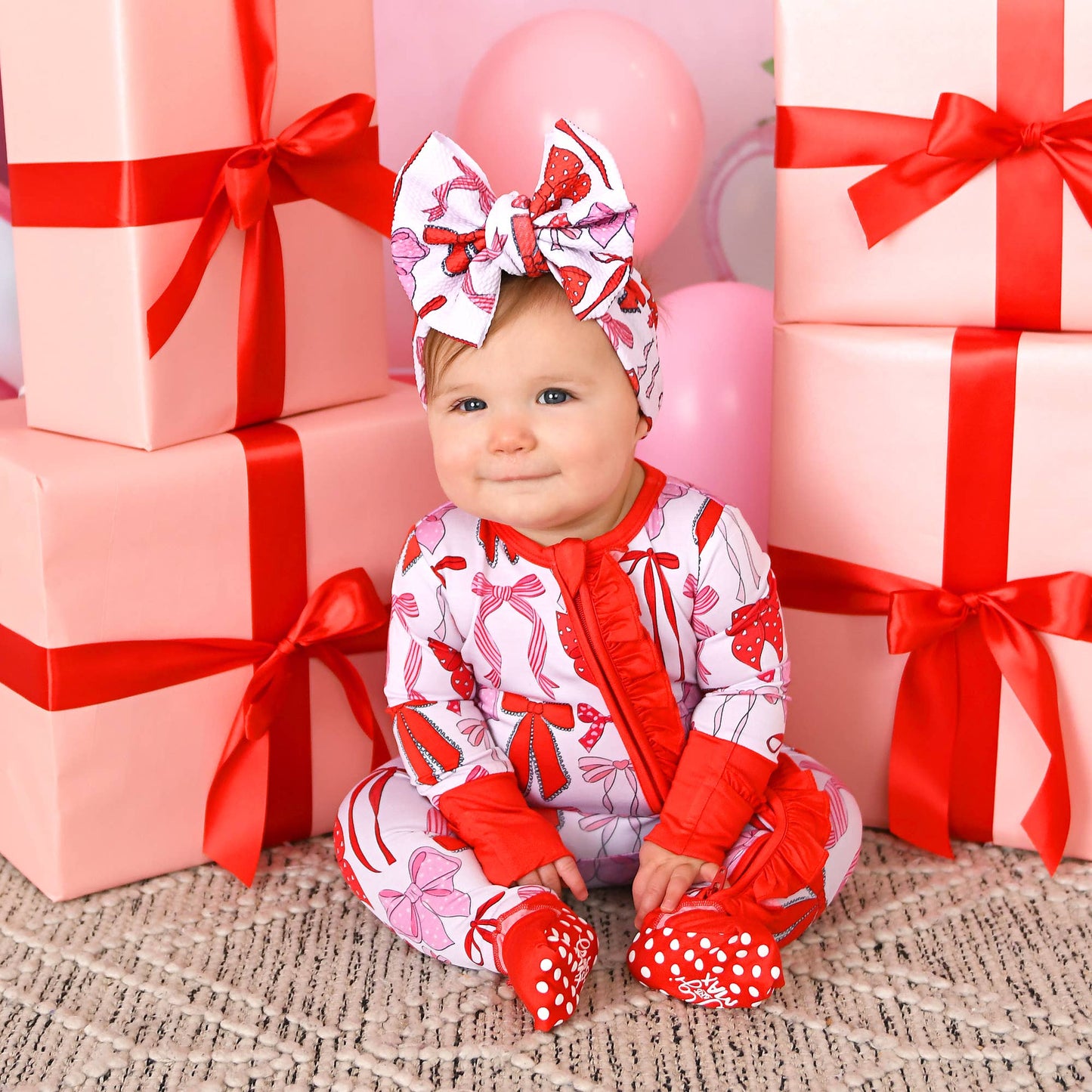 Rosalie RUFFLE ZIP Valentines Day Bamboo 1PC Baby Outfit: 0-3m