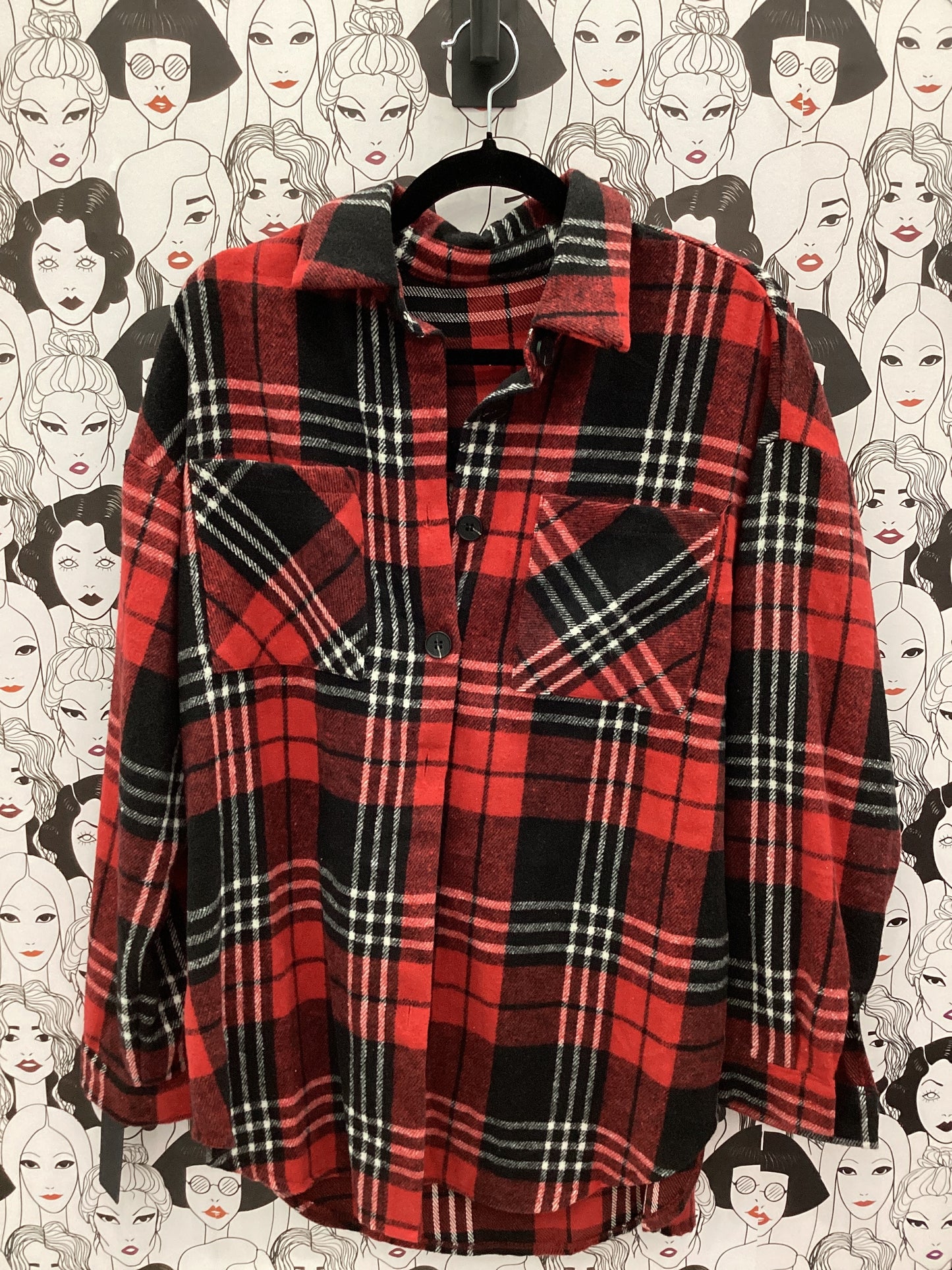 Red Plaid Thick Cardigan