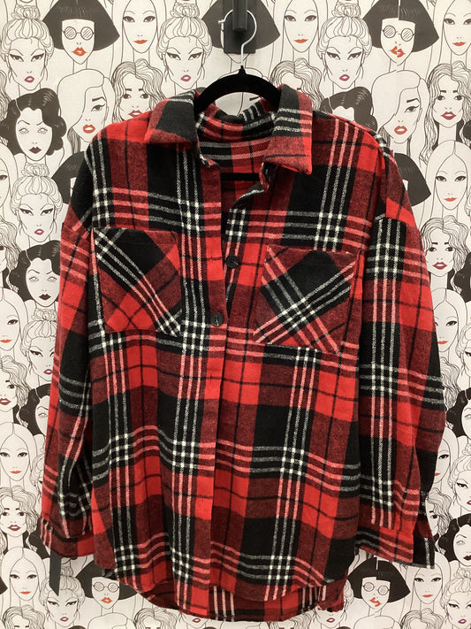 Red Plaid Thick Cardigan