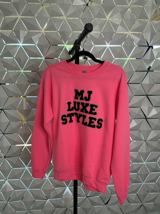 Hot Pink Luxe Black Logo Crewneck