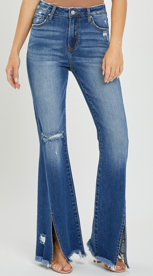 Risen High Rise Front Slit Flare Jeans