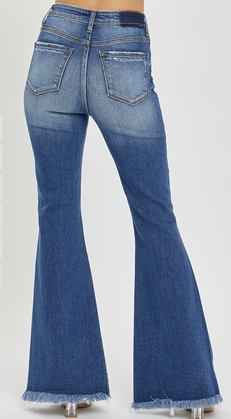 Risen High Rise Front Slit Flare Jeans